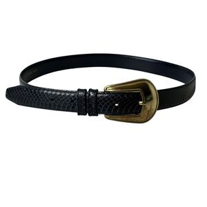 Womens Navy Blue Snakeskin Belt M Gold Tone Buckle Western Minimalist Skinny